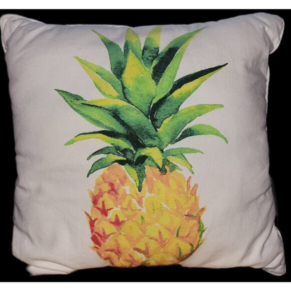 Throw Pillow Pineapple Off White Outside/Inside Decorative Approx 18x18" - Picture 3 of 8
